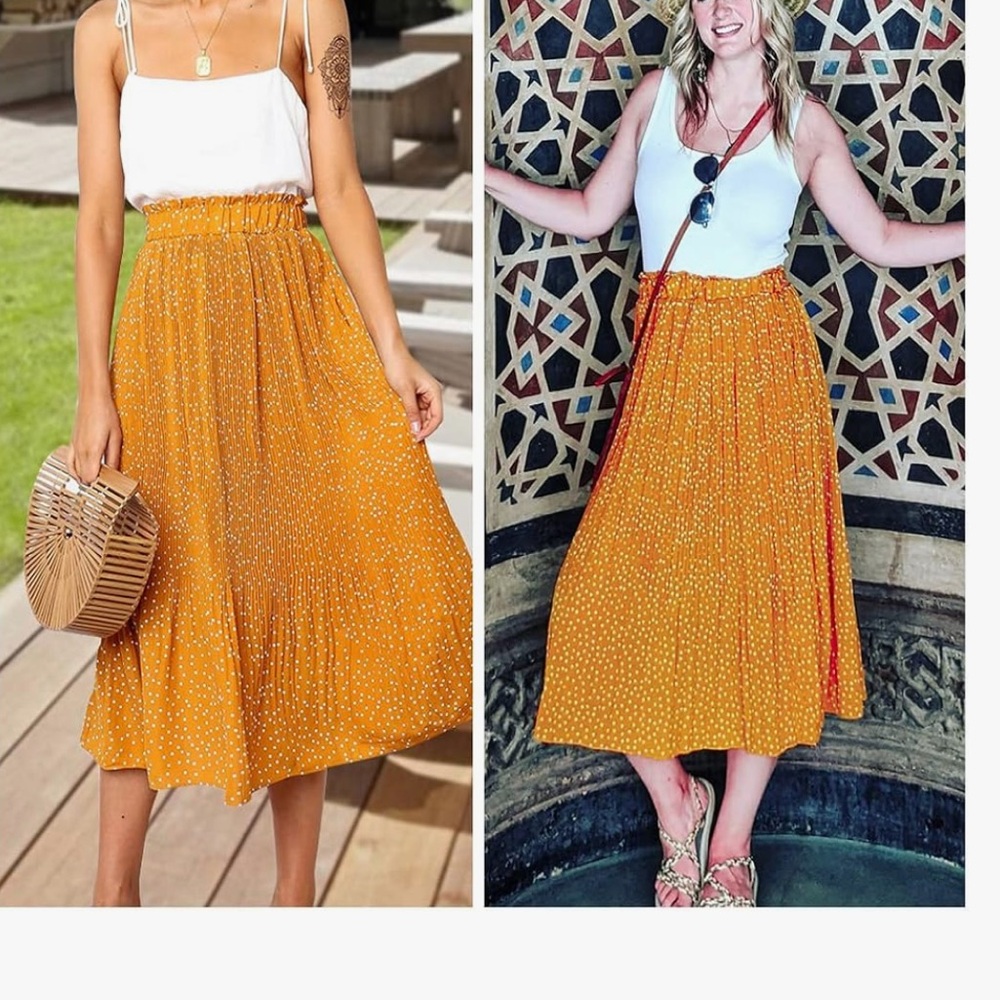 Polka Dot Pleated Skirt in Mustard Yellow